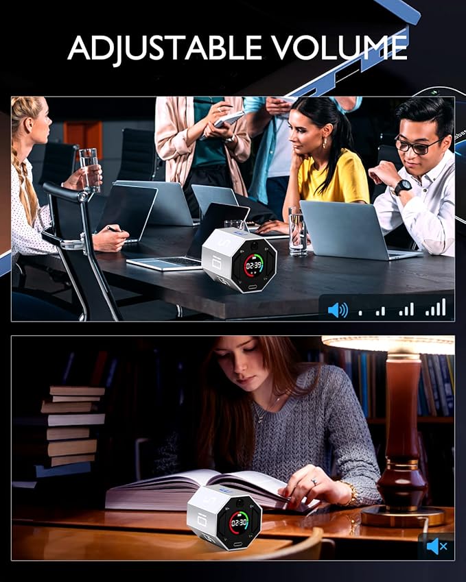 Pomodoro Timer, Magnetic Visual Timer with Flip Countdown, Silent & Alarm, Ideal ADHD Tools for Adults/Kids, Small Cube Digital Timer for for Office Productivity, Kitchen Cooking, Work, Study