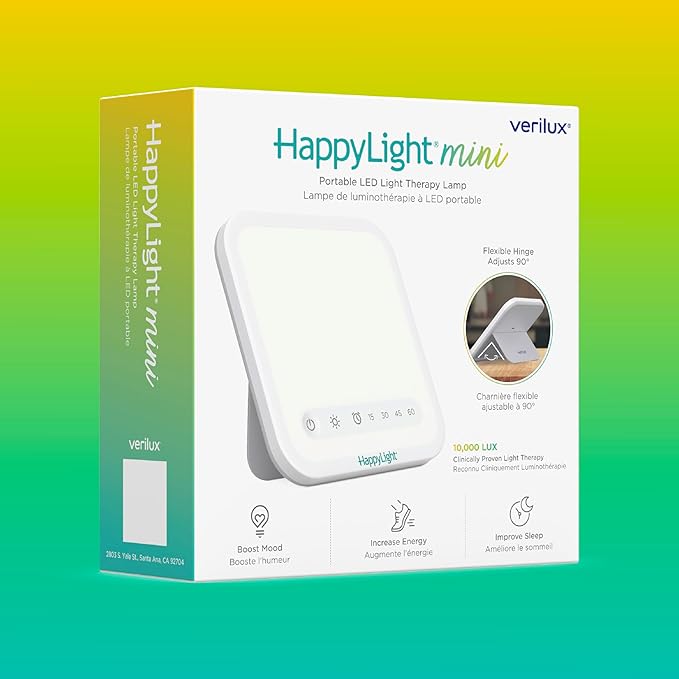 Verilux HappyLight Mini - Portable & Compact Light Therapy Lamp with 10,000 Lux, UV-Free, LED Light with Adjustable Brightness - Boost Mood, Enhance Sleep, & Focus - Small Sun Lamp for Winter Blues