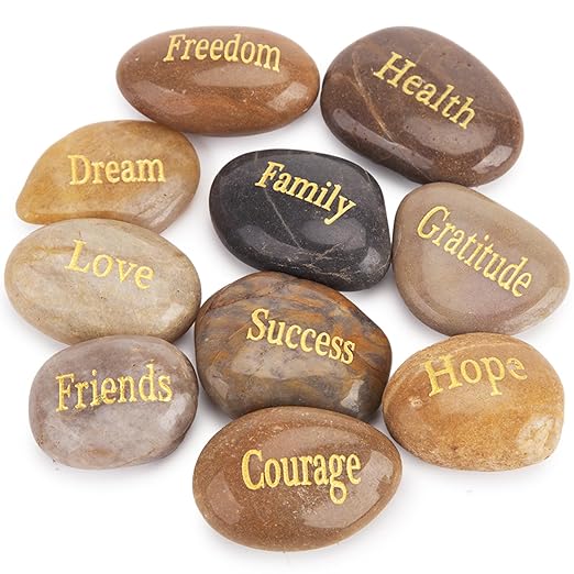 BigOtters Engraved Inspirational Stones, 10 Different Words Encouragement Amulets Gift Stones for Friends and Family as Meditation Decorations Birthday or Holiday Graduation Gift