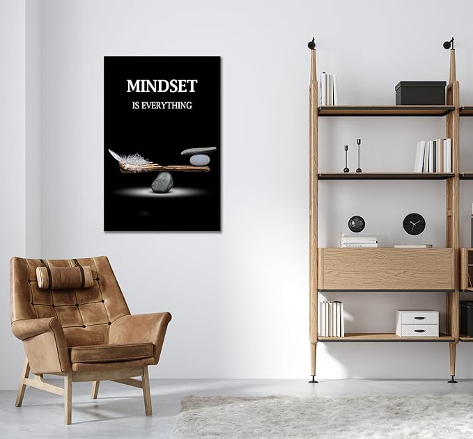 SKASNFAI Mindset Motivation Office Wall Art Zen Stone Canvas Print Pictures Wall Decor Framed Positive Quotes Posters for Living Room Bedroom Decoration (24L x 36W)