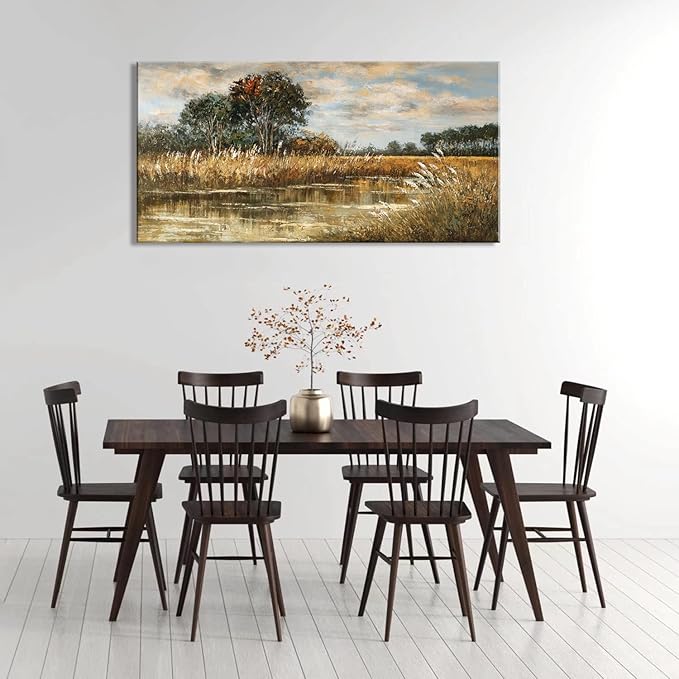 ZESTRILIA Wilderness Meadow Canvas Wall Art Wildflower Field Tree Oil Painting Reproduction Print Rustic Retro Vintage Artwork Landscape Picture for Country Farmhouse Living Room Bedroom (20x40inch)