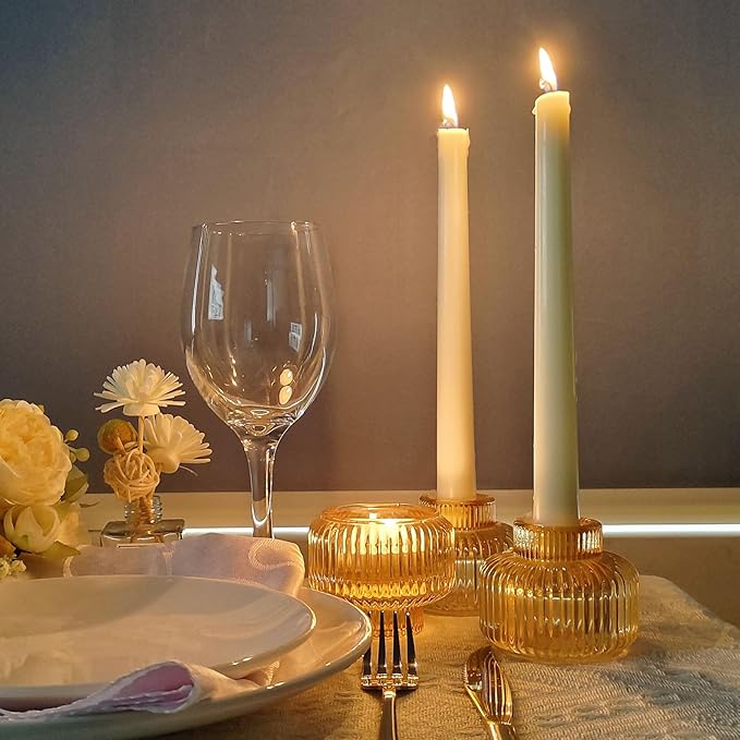 Woho Gold Candlestick Holder Set of 4, Tapered Candlestick Holders for Table Centerpiece, Glass Taper Candle Holders Bulk for Wedding Dinning Party