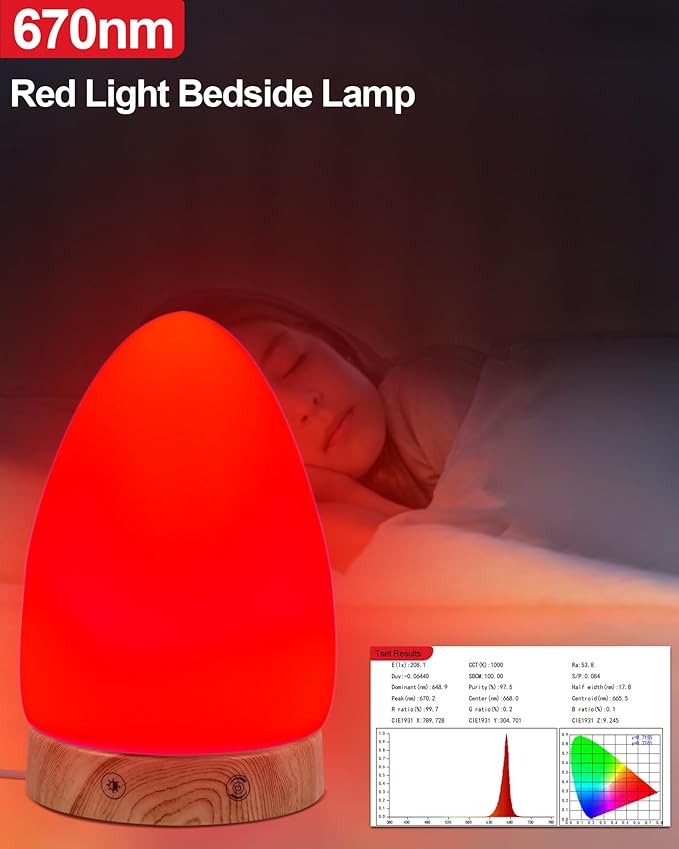 Red Light Night Light Lamp for Sleep, Red Nightlight Desk Lamp with 670nm Wavelength Multi-Color and Brightness Options Remote Control USB Charging Elegant Design