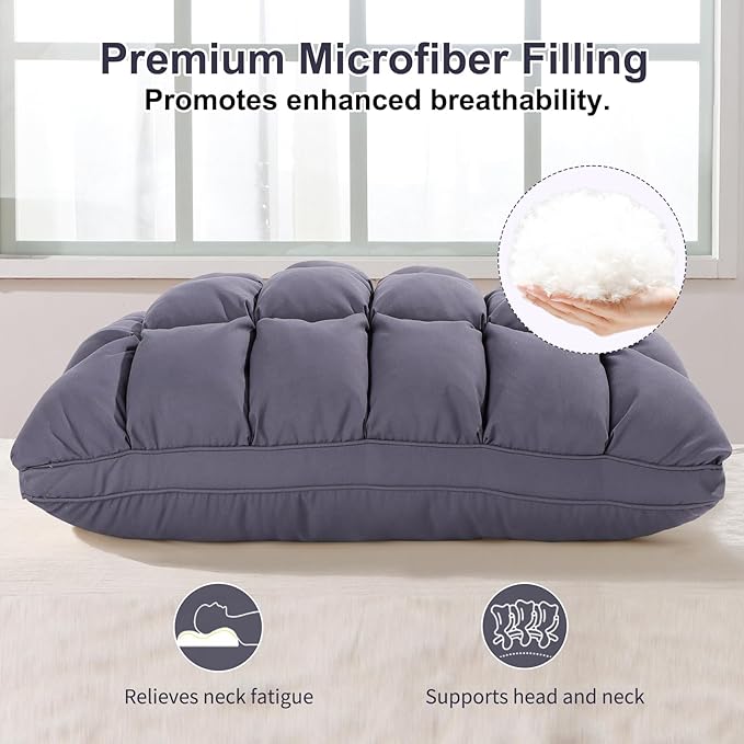 YOUR MOON Soft Pillows for Sleeping, Support Bed Pillows, Fluffy Down Alternative Pillow, Luxury Hotel Gel Pillows for Side Sleeping Queen Size (Gray)