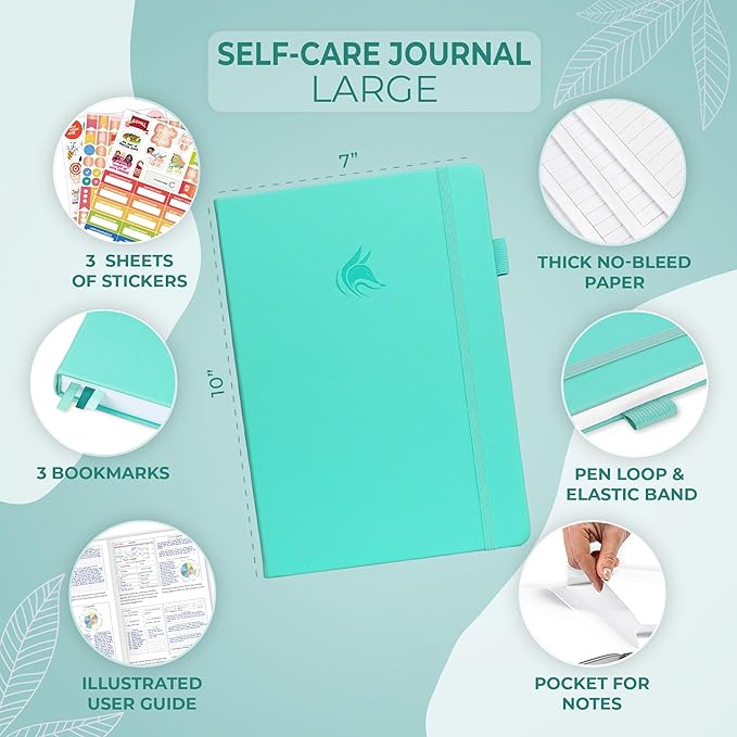 Clever Fox Self-Care Journal – Wellness & Daily Reflection Notebook – Mental Health & Personal Development – Self-Care, Meditation & Mood Journal for Women & Men – Large (Turquoise)
