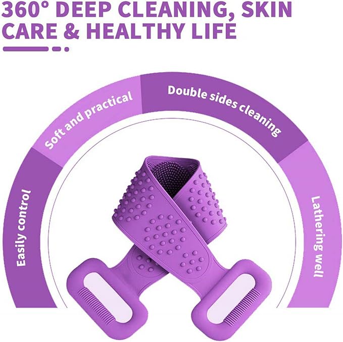 Silicone Back Scrubber for Shower, Silicone Body Scrubber, 35 Inch Extra Long Bath Body Brush Back Brush Exfoliating Body Scrubber with Handle for Men Women