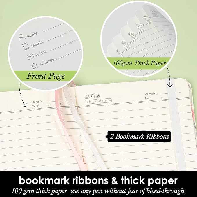 (3 Pack) Small Notebook Pocket Journal with Pen, A6 (3.7" x 5.7"), Aesthetic Floral Mini Notebooks for Women Writing, Leather Note Book with 400 Pages 100GSM Lined Paper