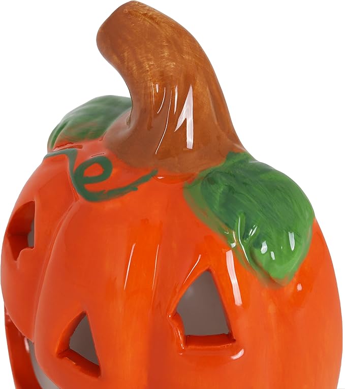Milltown Merchants Ceramic Pumpkin Night Light - Plugin Night Light with Lights - Mini Christmas Tree Decorative Light