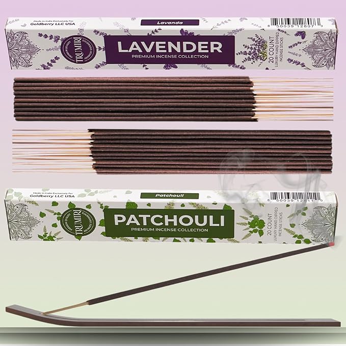 Trumiri Incense Sticks - Combo Pack of 40 Insence-Sticks - 20 Lavender + 20 Patchouli - Insenses - Insents - Incents - Inscense - Incence - Incienso - All Natural Incense Sticks