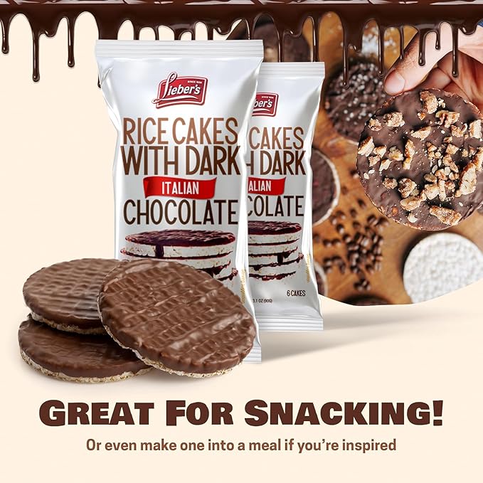 LIEBERS Dark Chocolate Rice Cakes, Kosher Certified Dairy Free, Gluten Free Snack (Dark Chocolate) Pack Of 8…