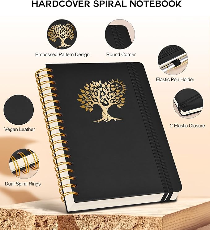 Large Spiral Notebook Journal for Women Men - 300 Numbered Lined Pages, College Ruled, A4 Hardcover Spiral Bound Notebook for School, Work, Note Taking, Writing, Leather Spiral Journal 8.5"x11"