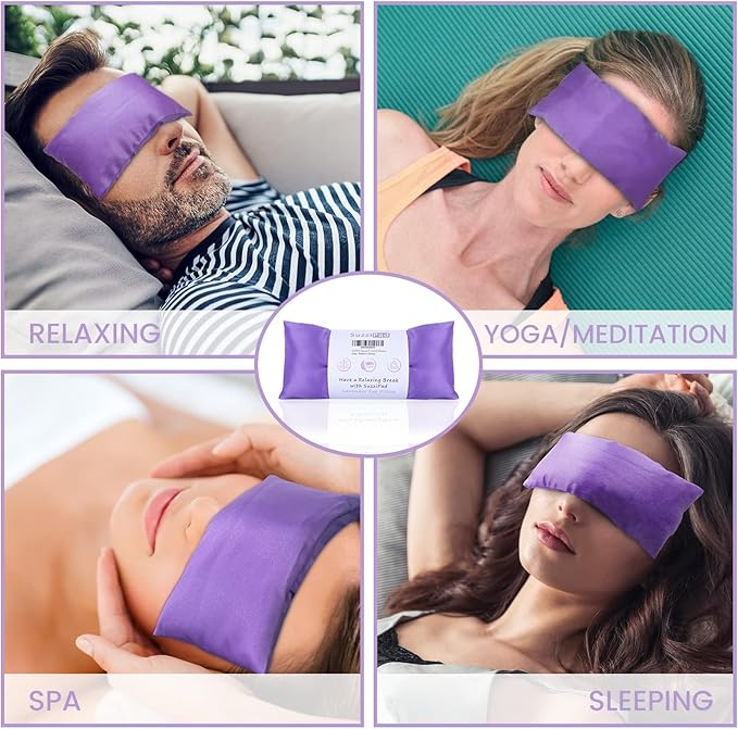SuzziPad Lavender Eye Pillows for Relaxation with Aromatherapy, Weighted Mask for Sleeping, Hot & Cold Therapy Compress for Dry Eyes, Yoga Meditation Pillow, Purple, 4 Packs