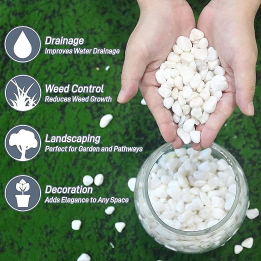 45LB Natural White Rocks, 1/4"-3/4" Garden River Rock,Decorative Pebbles Aquarium Gravel for Indoor Plants Garden Landscaping Terrarium Fish Tank and Outdoor Decoration
