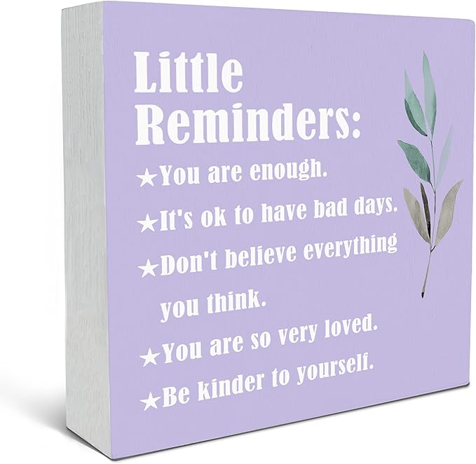 SRADMO Inspirational Little Reminders Wood Box Sign Desk Decor, Inspirational Desk Decor, College Motivational Positive Affirmation Gifts Box Sign For Office Home Dorm Tabletop Decoration(Purple)