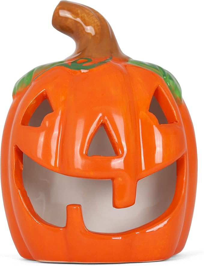 Milltown Merchants Ceramic Pumpkin Night Light - Plugin Night Light with Lights - Mini Christmas Tree Decorative Light