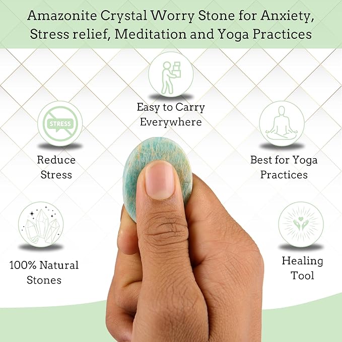 Amazonite Worry Stone – Crystal Thumb Worry Stones for Anguish, Stress – Relaxing and Soothing Balance Stones for Meditation, Stress Relief – Healing Stones and Crystals for Men and Women
