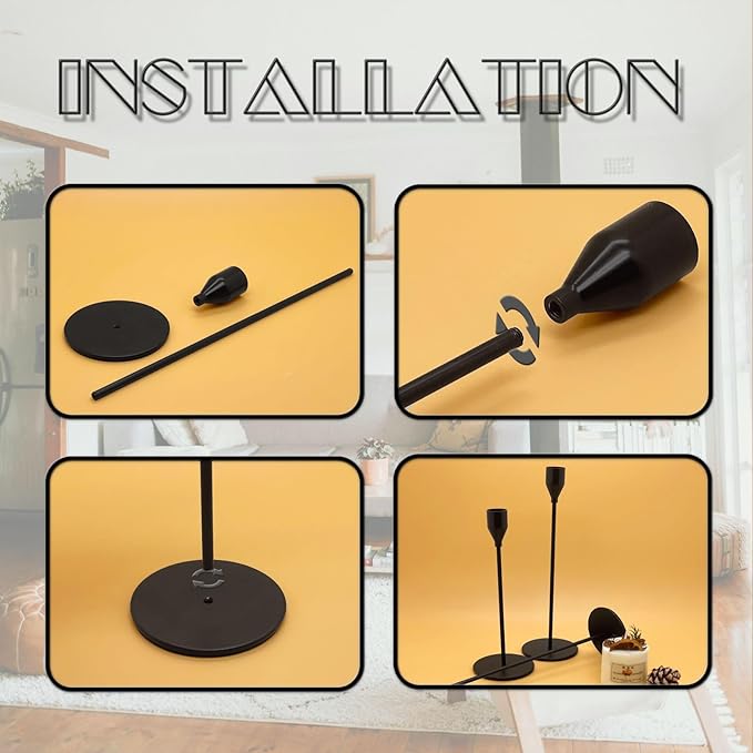 6Pcs Matte Black Candlestick Holders Set Fit 3/4" Tall Taper Candle Home Decorative Table Centerpieces for Family Dinning, Party Decoration