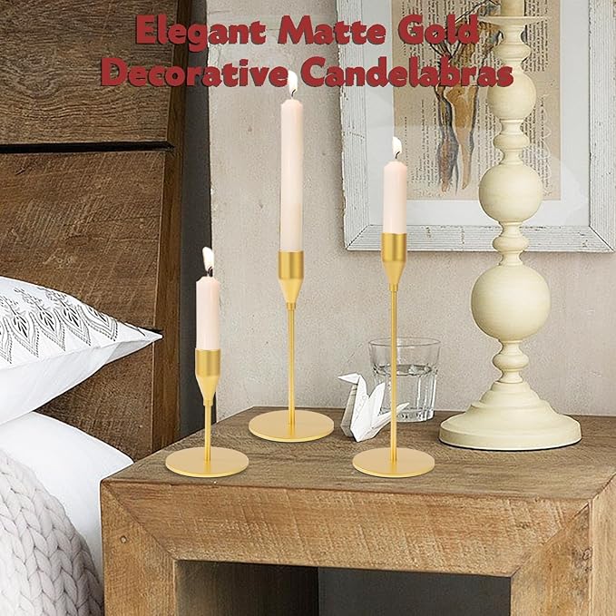 Matte Gold Candle Holders Bulk Painted Gold Metal Candlesticks Fit 0.8 Inch Taper Candles Decorative Metal Candelabra for Wedding Home Holiday Anniversary Party Dinning Table Decors (Set of 36)