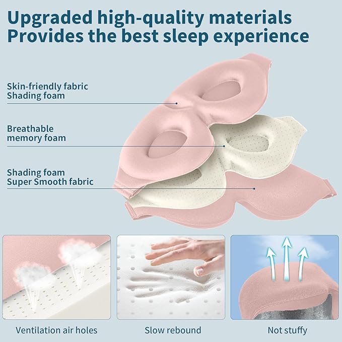 ZGGCD Sleep Mask for Side Sleeper, Light Blocking Sleeping Eye Mask for Women Men, 3D Contoured Cup Night Blindfold, Luxury Eye Cover Eyeshade with Adjustable Strap for Travel, Nap, Pink