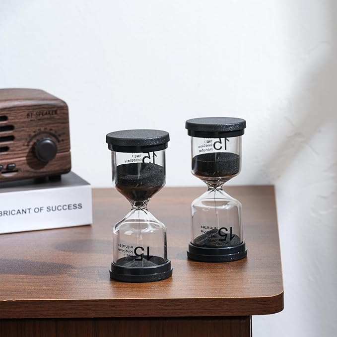 Elegant Black Round SandTimer - 15 Minute Sand Timer for Kids and Adults, Hourglass Sand Timer (Black Round)