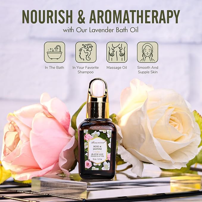 Gift Basket for Women - 8 Pc Rose & Jasmine Beauty & Personal Care Set - Home Bath Pampering Package for Relaxing - Spa Self Care Kit - Thank You, Birthday, Mom, Anniversary, Christmas Gift