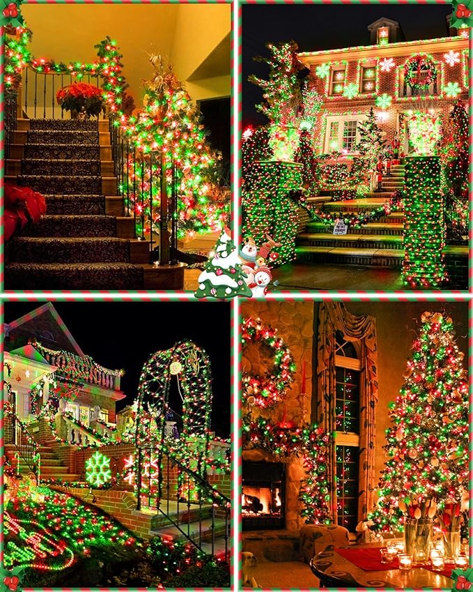 355FT 900 LED Red Green Christmas Lights, Extra Long Outdoor String Lights Waterproof, Timer & Memory, 8 Modes Dimmable Plug in Fairy Light for Outside Tree Patry Holiday Indoor Xmas Decorations