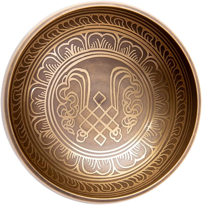 Tibetan Singing Bowl Set - Easy To Play Authentic Handcrafted For Meditation Sound Bowl Chakra Yoga Healing 4 Inches By Himalayan Bazaar (Gold & Green)