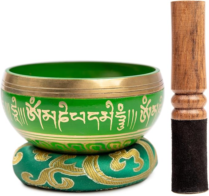 Tibetan Singing Bowl Set Brass - Master Healing Grade - Authentic Handcrafted Sound Bowl by Himalayan Bazaar (Black and Red)