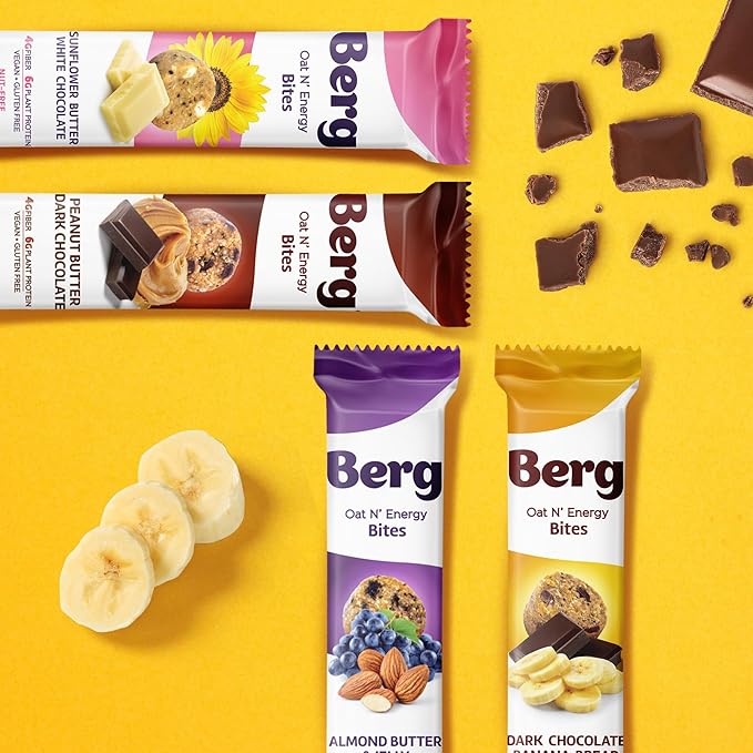 Berg Bites - Oat N' Energy Bites - Almond Butter & Jelly - Non-GMO, Gluten Free, Dairy Free, Soy Free and Vegan - Clean Energy Healthy Snack Bar - 1.5oz (8 Pack)