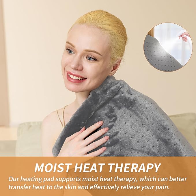 Heating Pad for Neck and Shoulders and Back, Shoulder Heating Pad for Pain Relief with Dry&Moist Heat Therapy, Auto-Off, 9ft Extra Long Wire,Gifts for Mom Women,Dark Blue, 17"*33" (Light Grey)