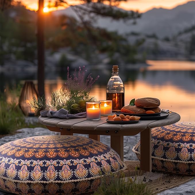 Codi Floor Pillows for Sitting Set of 2, Large Meditation Cushions for Adults with Memory Foam, Bohemian Mandala Round Seating for Outdoor Yoga and Living Room, Washable,32 Inch, Yellow