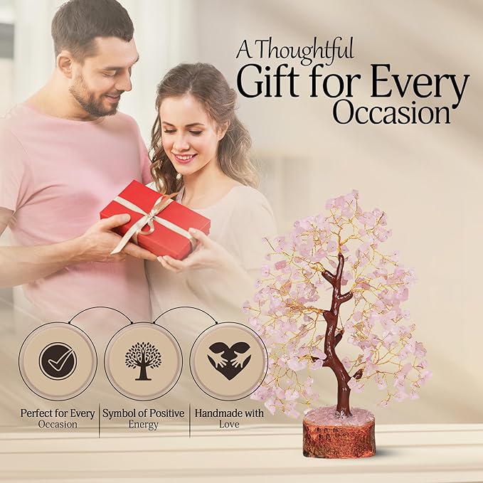 YATSKIA Rose Quartz Tree - Quartz Crystal Tree for Positive Energy - Birthday Gifts for Women - Feng Shui Decor - Gemstone Home Decor - Pink Desk Accessories