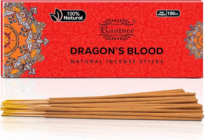 Raajsee Dragon Blood Incense Sticks 100 Gm Pack-100% Pure Organic Natural Hand Rolled Free from Chemicals-for Church,Aroma Therapy,Relaxation,Meditation & Sensual Therapy