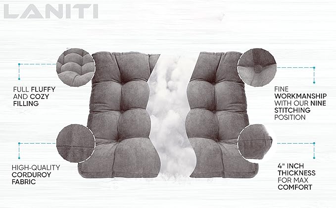 LANITI 24” Inch Extra Large Floor Cushions Tufted Floor Pillow for Adults Square Meditation Ultimate Comfort Oversized Pillows for Floor Cushion (Charcoal)