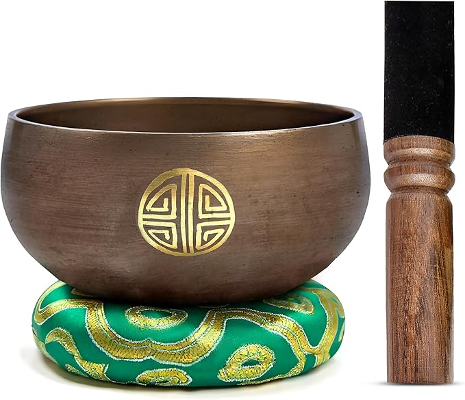 Tibetan Singing Bowl Set Brass - Master Healing Grade - Authentic Handcrafted Sound Bowl by Himalayan Bazaar (Black and Red)