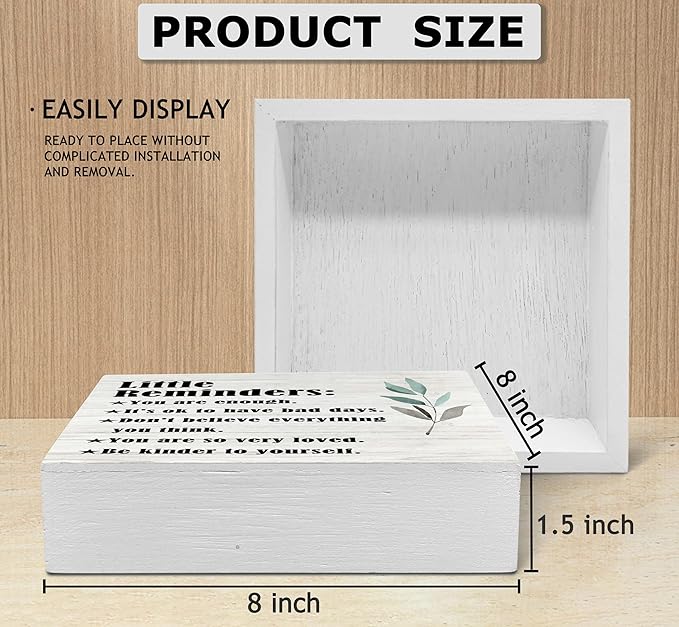 SRADMO Inspirational Little Reminders Wood Box Sign Desk Decor 8x8, Inspirational Desk Decor, College Motivational Positive Affirmation Gifts Box Sign For Office Home Dorm Tabletop Shelf Decoration