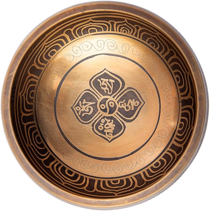 Tibetan Singing Bowl Set - Easy To Play Authentic Handcrafted For Meditation Sound Chakra Yoga Healing 4 Inches By Himalayan Bazaar (Brown and Maroon)