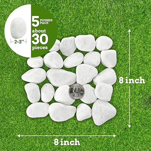White Rocks for Landscaping, 40 lbs Large River Rocks for Garden, 2-3 Inch Pebbles for Indoor Plants, Decorative White Stones Ideal for Fish Tank, Vases, Crafting, Home Decor