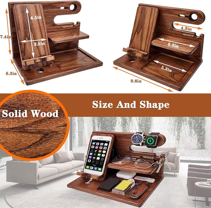 Mobile Phone Stand - Birthday Gifts for Men,Gift for Dad from Daughter from Son, Nightstand Organizer for Men - Cell Phone Stand (Brown)