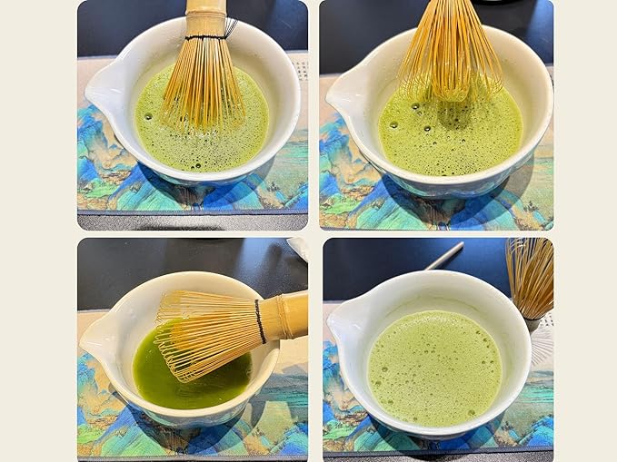 Matcha Whisk set, 8pcs Matcha Making Kit Includes Ceramic Bowl, Bamboo Whisk (Chasen), Whisk Holder, Sifter, Bamboo Scoop, Scoop Rest, Tea Towel, Macha kit for Matcha Tea Ceremony, Blue