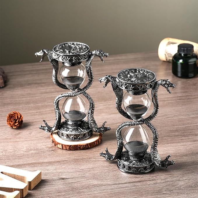 Mythical Fantasy Snake Sandglass Sand Timer, Gothic Decorative Statue - Unique Vintage Classic Hourglass Timer, Desk Home Decor Gift, 6-inch, Single 15 Minutes (Black Snake)