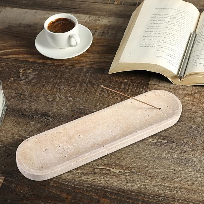 Koville Travertine Incense Holder, Incense Holder for Sticks, Long Incense Sticks Holder Ash Catcher for Meditation Yoga SPA, Natural Stone Incense Burner, Home Table Decor(Beige)