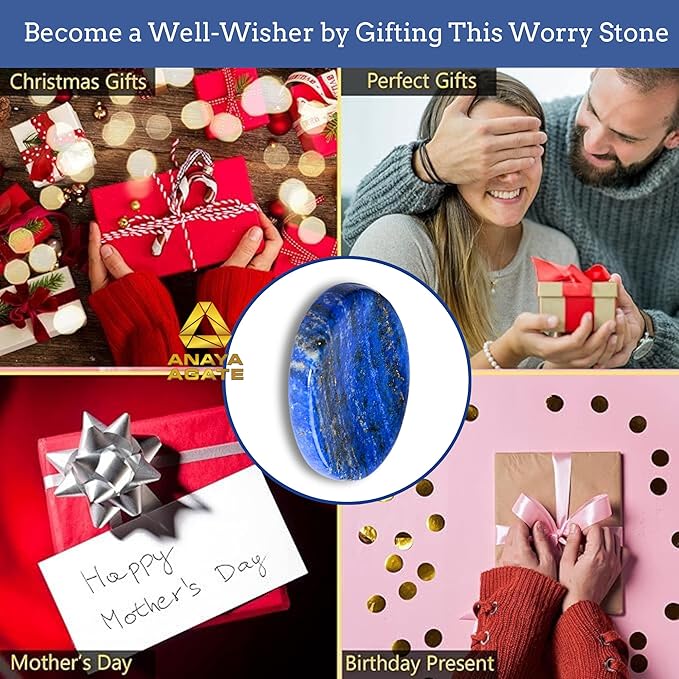 Lapis Lazuli Worry Stones – Crystal Thumb Worry Stone for Anguish, Stress – Relaxing and Soothing Balance Stones for Meditation, Stress Relief – Healing Stones and Crystals for Men and Women