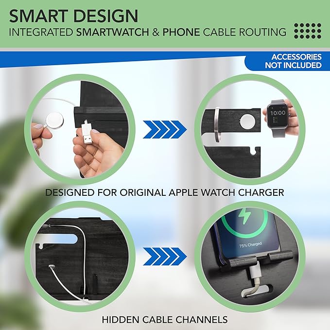 Nightstand Organizer- Bedside Docking Station for Men- Unique Gifts for Husband, Father or Dad from Wife, Son or Daughter- Desk Organizer for Phone, Watches, Wallet & Accessories (Black)