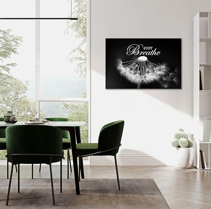 SKASNFAI Zen Wall Art Just Breathe Canvas Picture Positive Inspirational Dandelion Framed Artwork Poster Mental Health Office Pictures Wall Decor for Bathroom (24L x 36W)