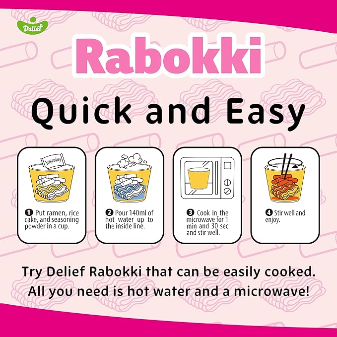 DELIEF Rabokki Hot Chicken CARBO Flavor 180g/6.34oz - Pack of 1, Korean Street food, ramen noodle and Tteokbokki rice cake combined in 1 - Quick and Easy meal