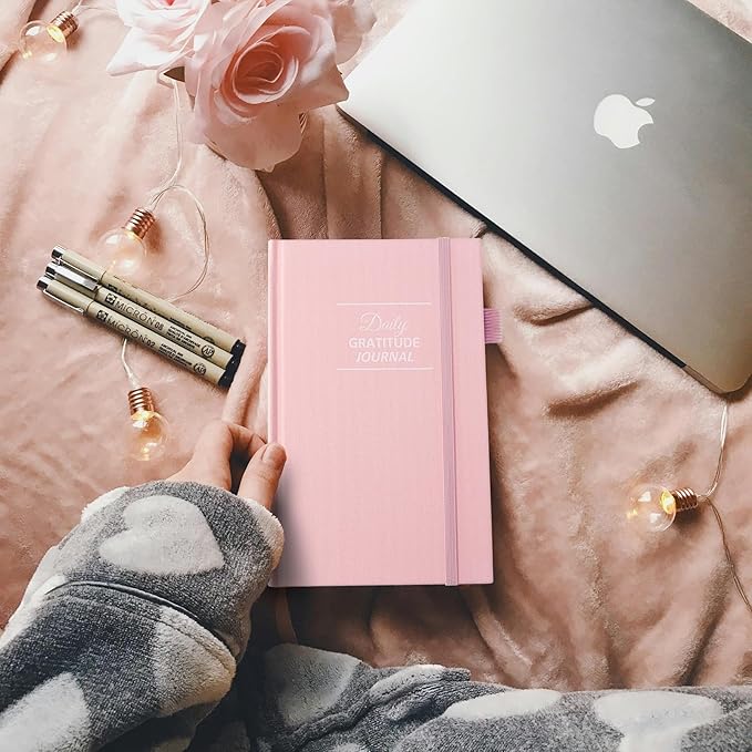 Gratitude Journal with 4 Inspirational Stickers: Undated Daily Gratitude Journal for Women and Men - More Happiness, Affirmation, and Mindfulness in A Few Minutes with Prompts & Quotes (Pink)