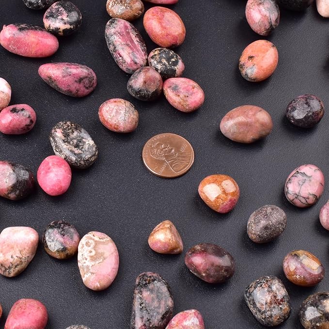 Polished Rhodonite Crystals - 72 Pcs, 0.5" 10 oz Handpicked Natural Tumbled Gemstones Rocks, Pebbles for Reiki, Chakra, Healing Home Decor