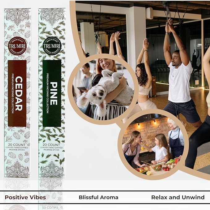 Trumiri Incense Sticks - Combo Pack of 40 Insence-Sticks - 20 Cedar + 20 Pine - Insenses - Insents - Incents - Inscense - Incence - Incienso - All Natural Incense Sticks
