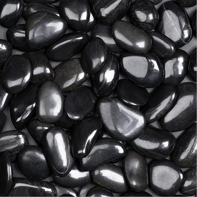 20lbs Natural River Rocks, High-Polished Pebbles for Plants Garden, 1-2 inch Decorative Stones, Ideal for Fish Tank, Vases, Crafting, Home Decor and Garden Landscaping Rocks,Black